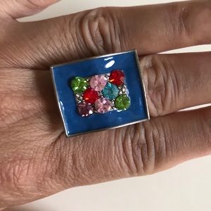 Multi Colored Stone Adjustable Blue & Silver Ring